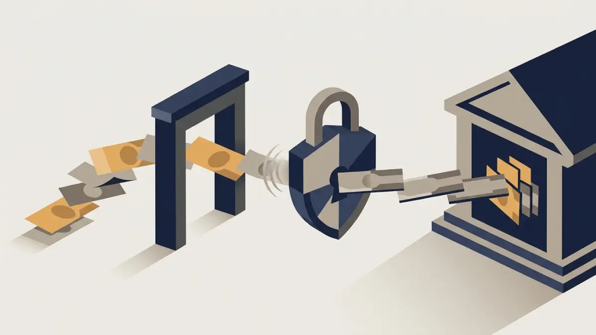 Ilustracja procesu wypłaty środków z etapami weryfikacji i przelewu bez logo
